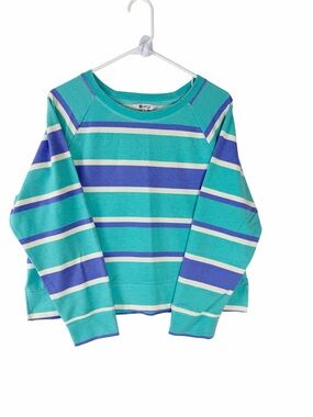 Wildfox Women’s Large Aqua Blue Striped Lounge Sweatshirt Soft French Terry Paja